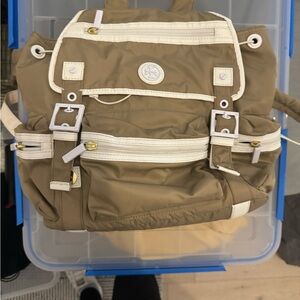 Tory Burch tan and white nylon backpack